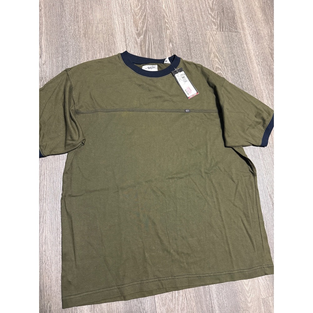 Point Zero Mens Olive Green Ringer T-Shirt XL KJ5355M Navy Trim NWT Vintage